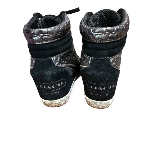 Coach Naples Black Metallic Signature Wedge Sneakers Size 6M Women’s High Top - Picture 7 of 16